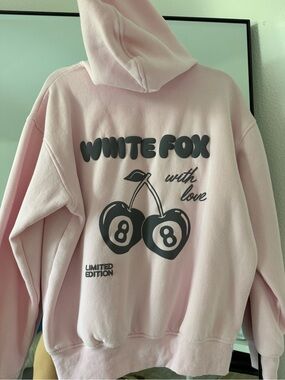 White Fox Boutique Pink Hoodie with Black Graphic